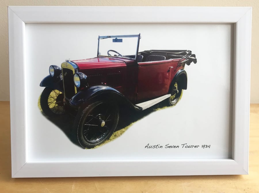 Austin Seven Tourer 1934 - 4x6", A4 or A3 Print in a Black or White frame