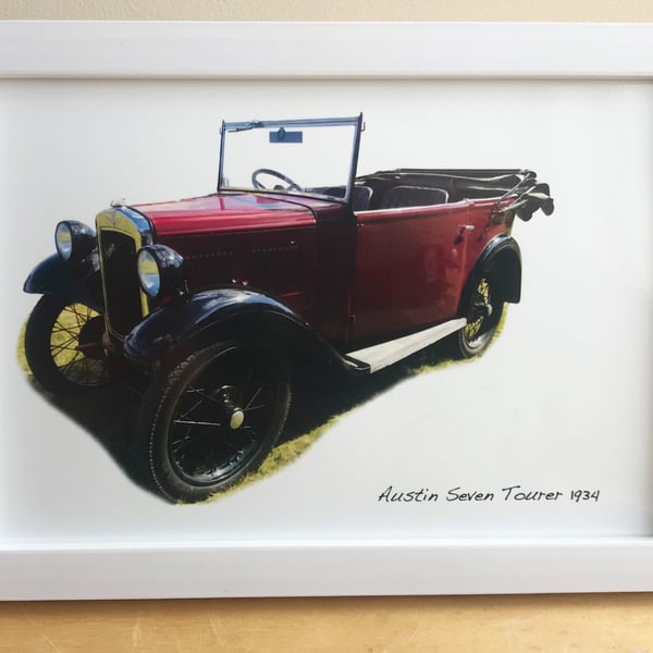 Austin Seven Tourer 1934 - 4x6", A4 or A3 Print in a Black or White frame