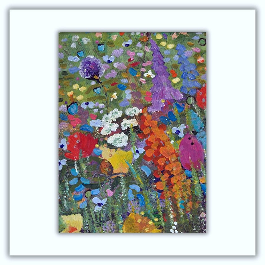 A colourful painting of flowers - original mounted painting of wildflowers 
