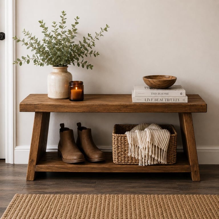 Handmade Rustic Wooden TV Console Unit: Farmhouse Bedside Shelf Table Book Shelf