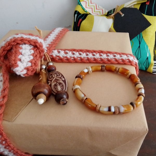 Handmade bracelet made using pre-loved beads.