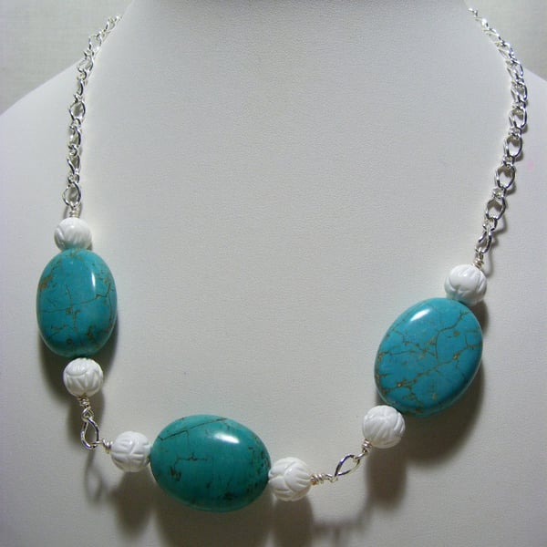 Magnesite and Carved Shell Necklace