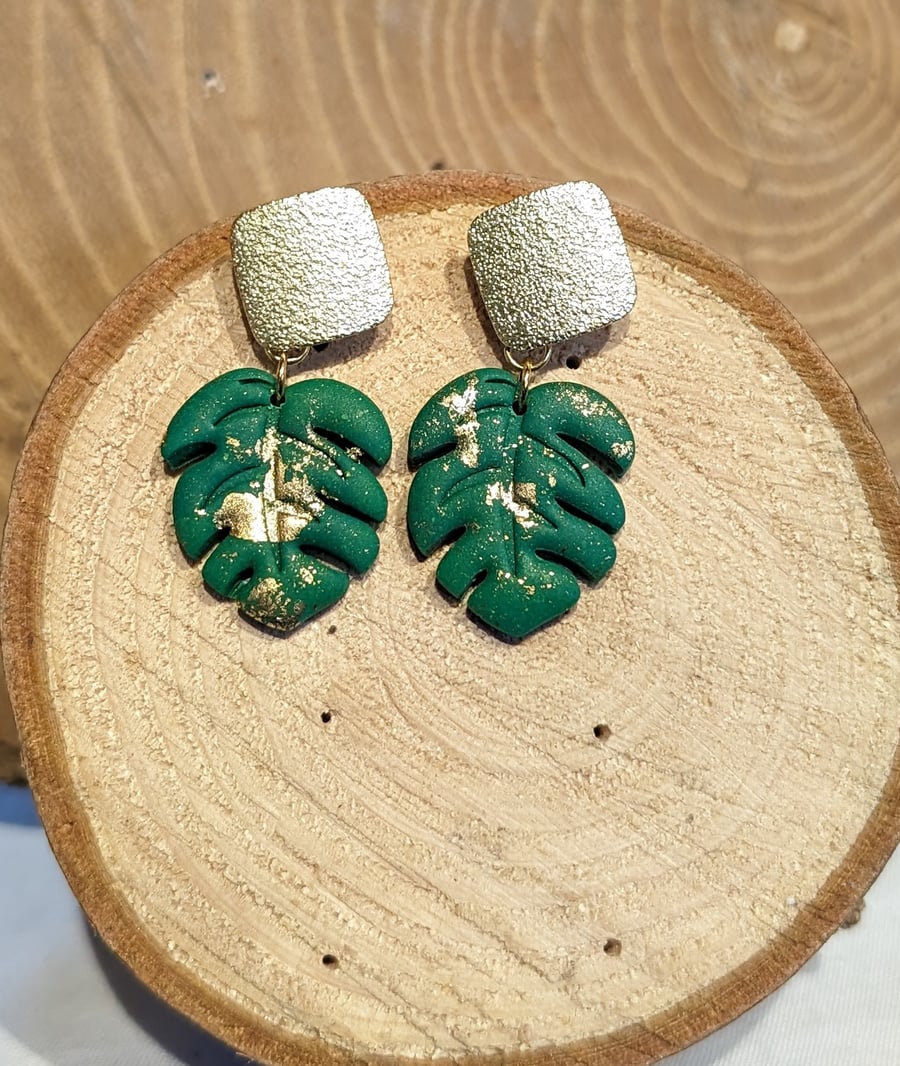 monstera leaf dangle earrings 