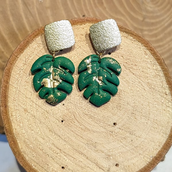 monstera leaf dangle earrings 