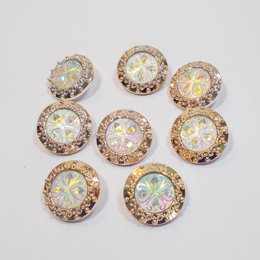 Fancy faux metal sparkly shank buttons 25mm approximately. Pack of 8