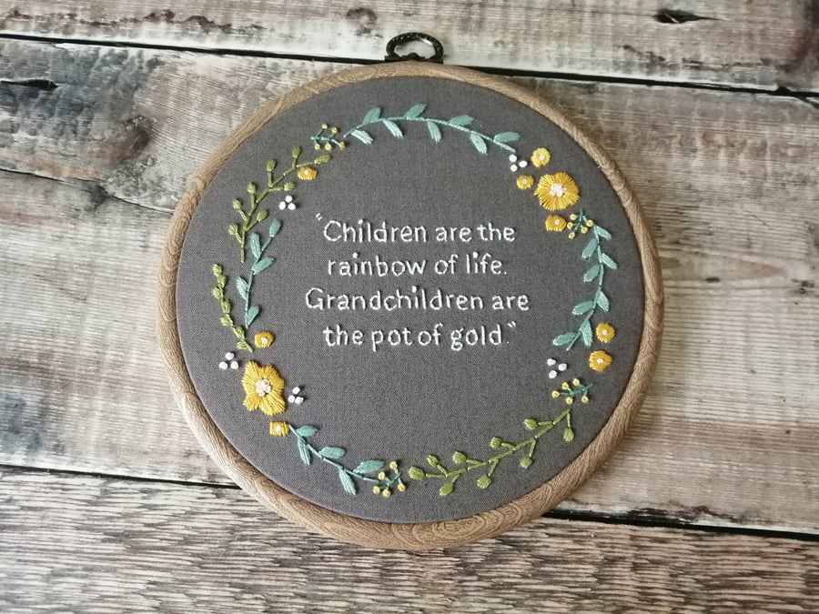 Grandparent Gift from Grandchildren, Gift For Grandparents Hand Embroidered Hoop