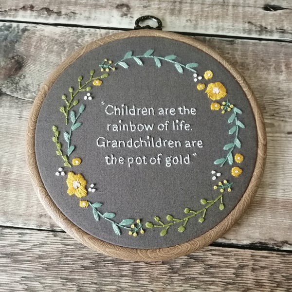 Grandparent Gift from Grandchildren, Gift For Grandparents Hand Embroidered Hoop