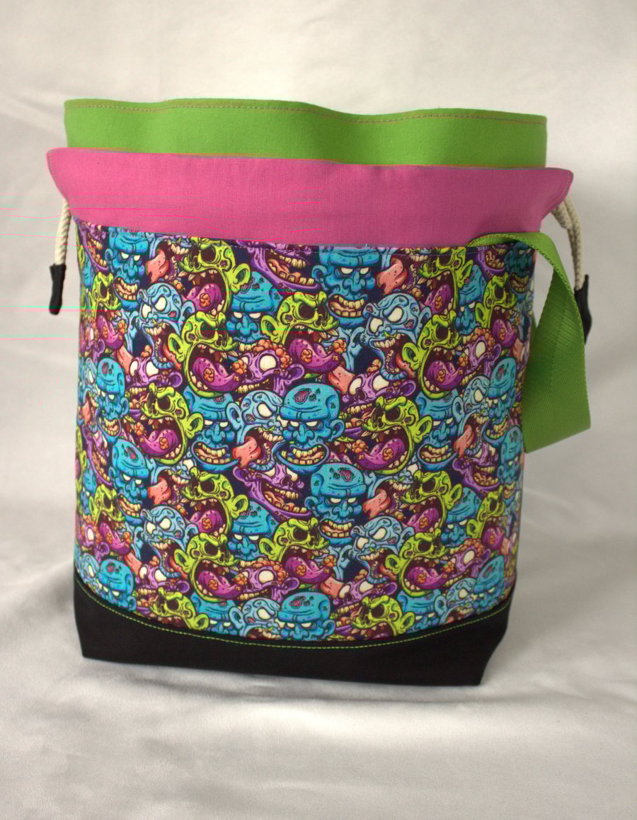 Large Cotton Canvas Drawstring Project Bag Zombies