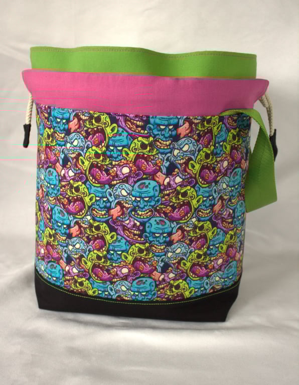 Large Cotton Canvas Drawstring Project Bag Zombies