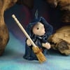 Tiny Witch Gnome 'Lena' with broomstick OOAK Sculpt by Ann Galvin