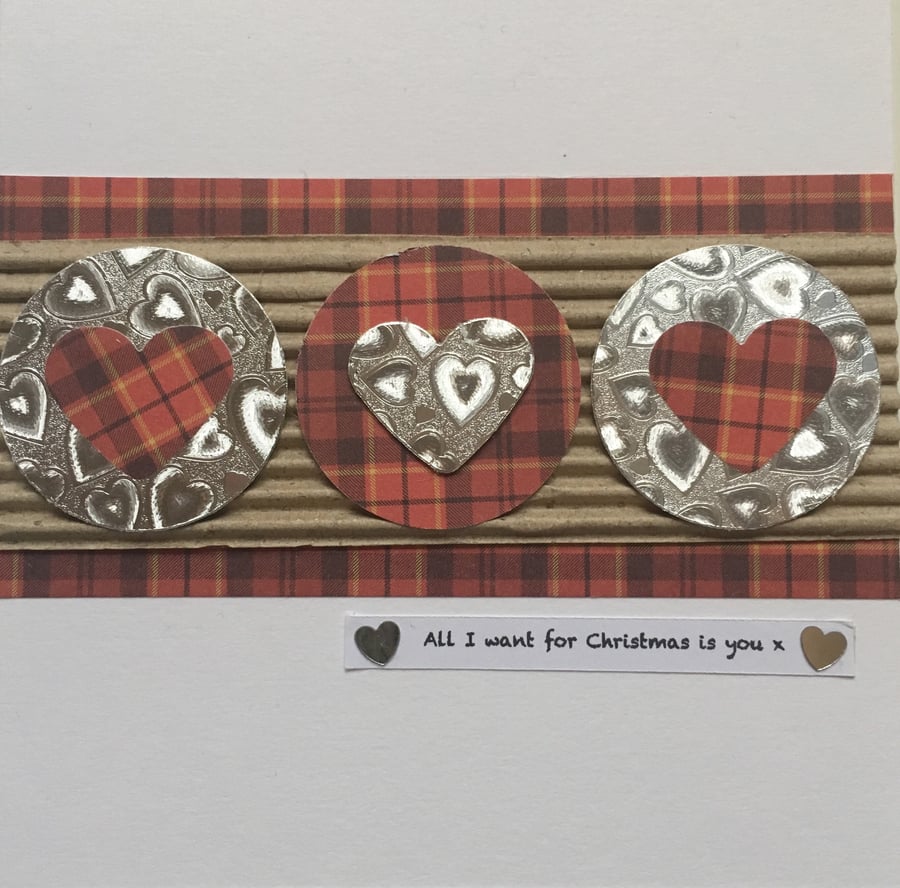 Heart Tartan Christmas Card