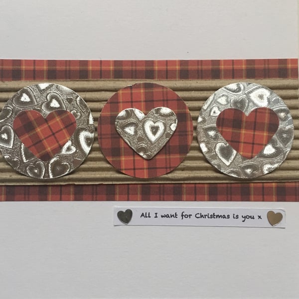 Heart Tartan Christmas Card