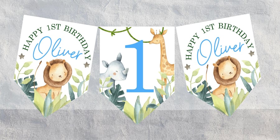 Jungle Safari Personalised Happy Birthday Bunting 