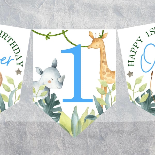 Jungle Safari Personalised Happy Birthday Bunting 