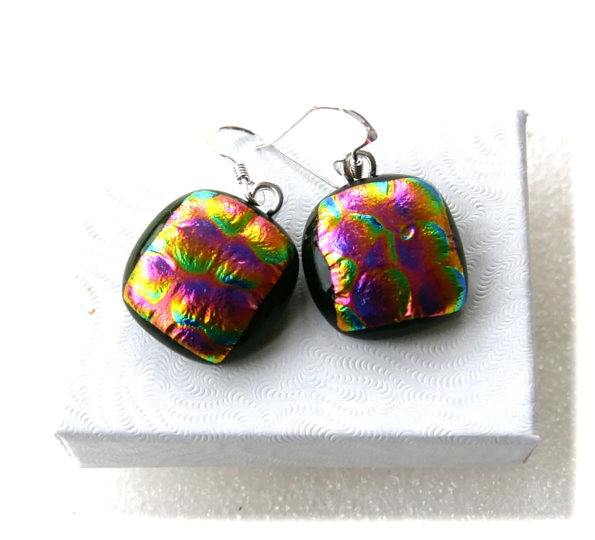 Luxury Dichroic Earrings Fused Glass L011 Sterling Silver hooks