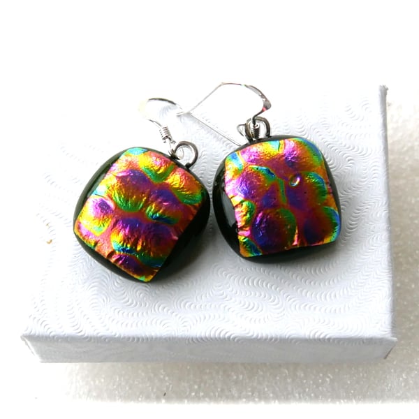 Luxury Dichroic Earrings Fused Glass L011 Sterling Silver hooks