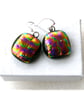 Luxury Dichroic Earrings Fused Glass L011 Sterling Silver hooks