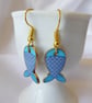 Blue Fish shaped Earrings with gold plated ear wires