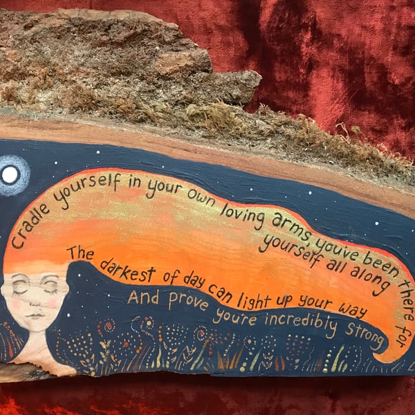 SALE! Painted wood piece 10.5" by 8.5" by 1" "Know you're enough"