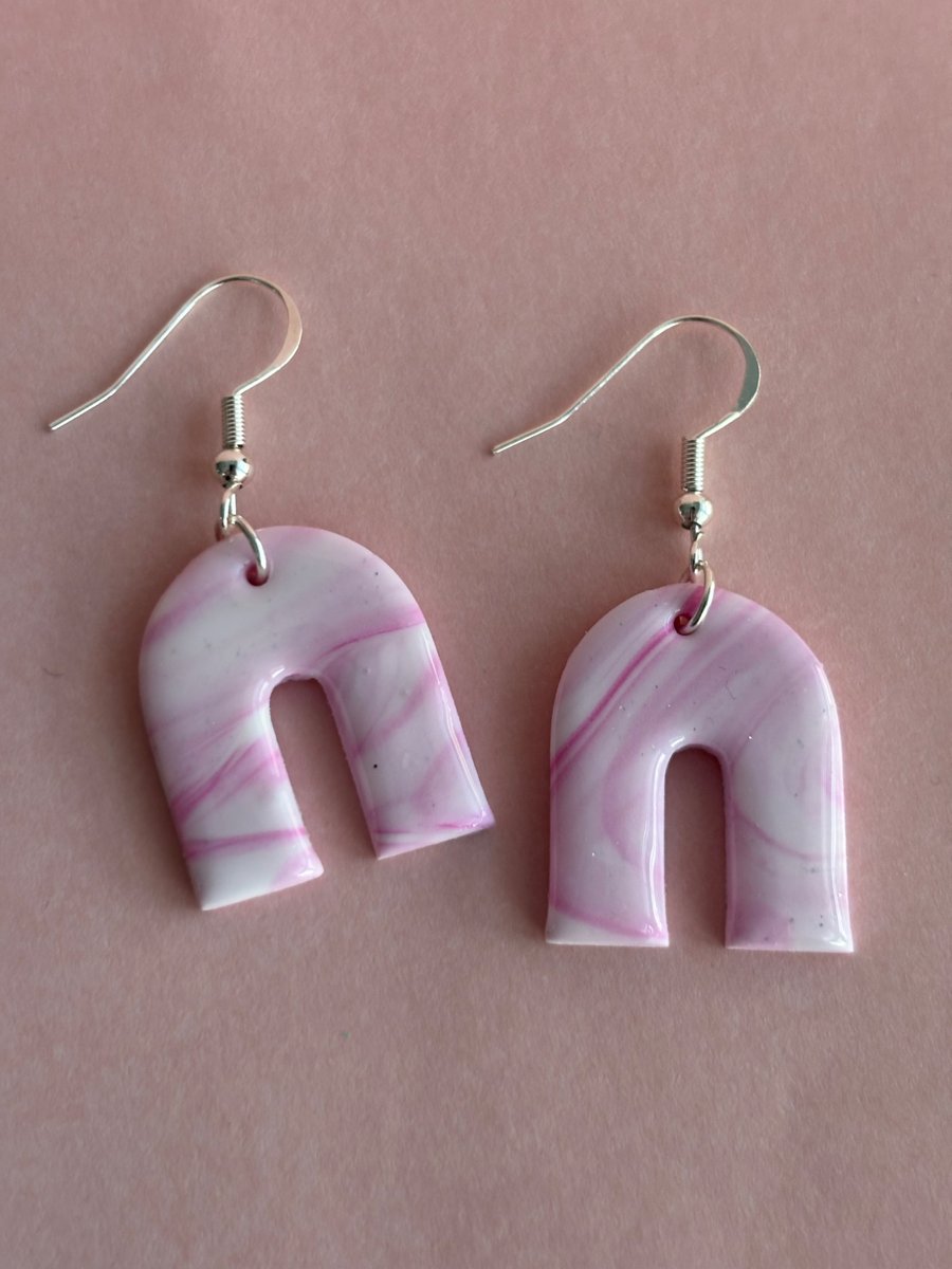 Pink and white polymer clay earrings 