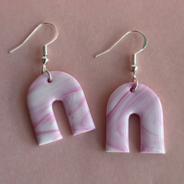 Pink and white polymer clay earrings 