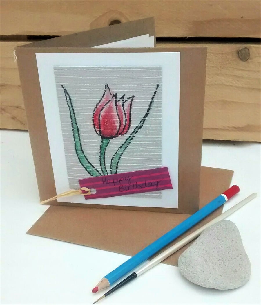 Birthday Card, Tulip, Handmade