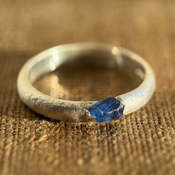 Sterling Silver Sand Cast Rough Sapphire Ring Band