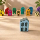 Handmade Mini Clay House - Light blue Painted Village Decor