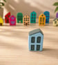 Handmade Mini Clay House - Light blue Painted Village Decor