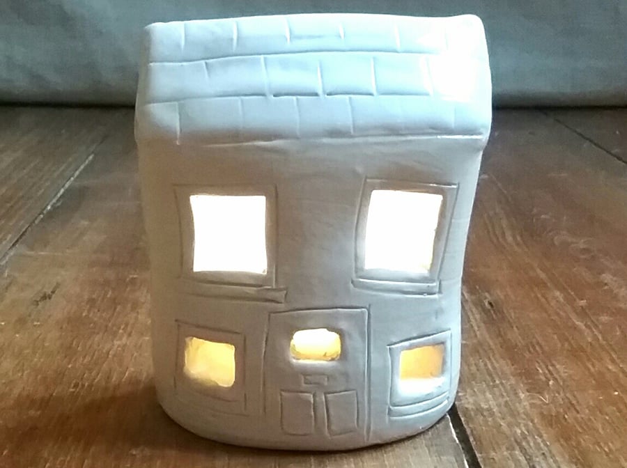 Hand made ceramic house tea light - glazed pottery candle holder - gift for home