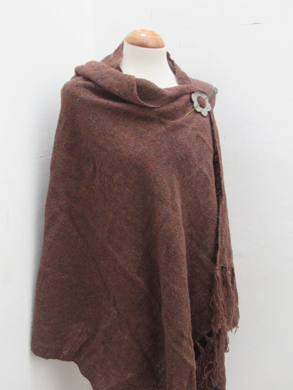 Large Brown Tweed Handwoven Wrap, Shawl