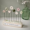 Clay and Button Flower Garden in a Floral Wood Block 'Be a Wildflower'