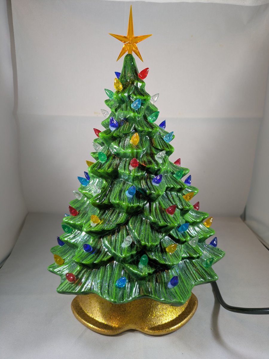 Ceramic Green Christmas Tree Xmas Table Lamp Light Ornament Decoration.