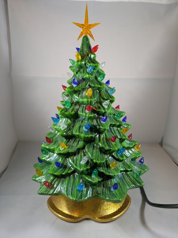 Ceramic Green Christmas Tree Xmas Table Lamp Light Ornament Decoration.