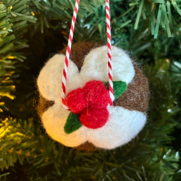 Large needlefelted wool Christmas Pudding Bauble