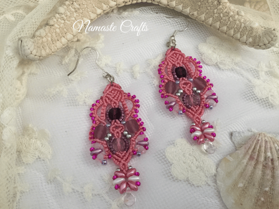 Pretty delicate beaded lacy earrings, elegant, classy, stylish, fashionable