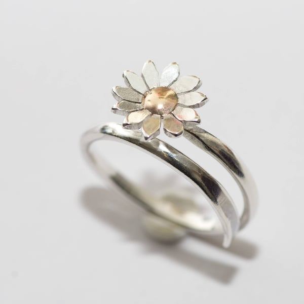 Silver Daisy Ring with 18ct Gold