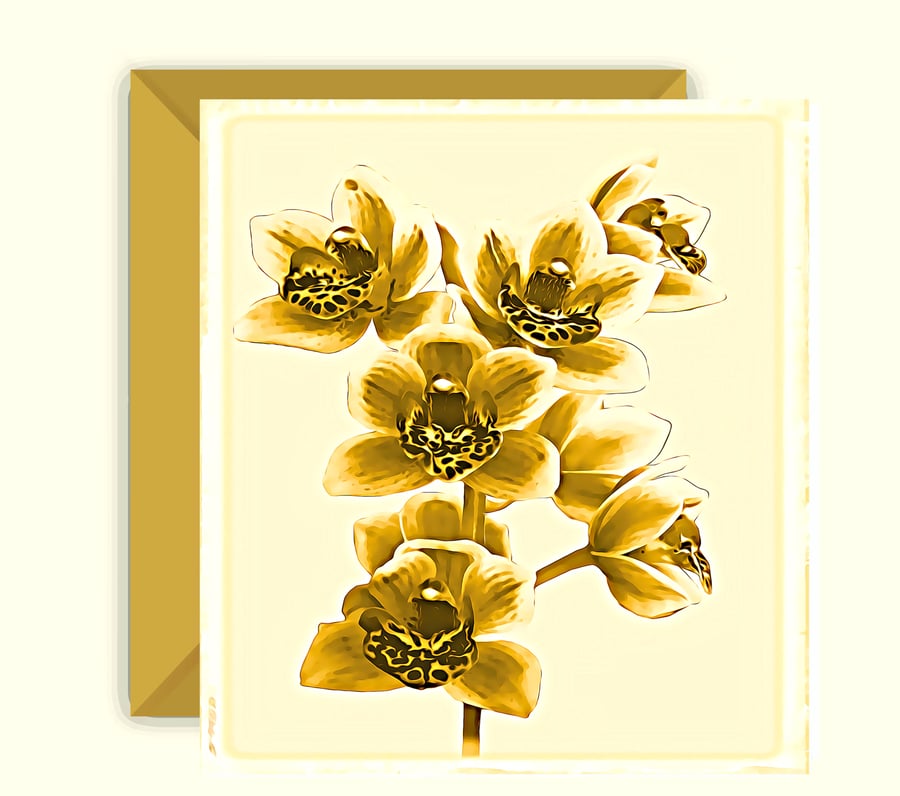 Orchid Greeting Card; Blank Inside, Sepia Filter