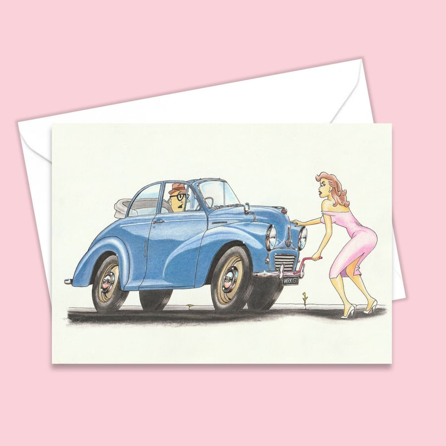 Birthday Card, Classic Car Cartoon Humour, All Occasion Greetings Card