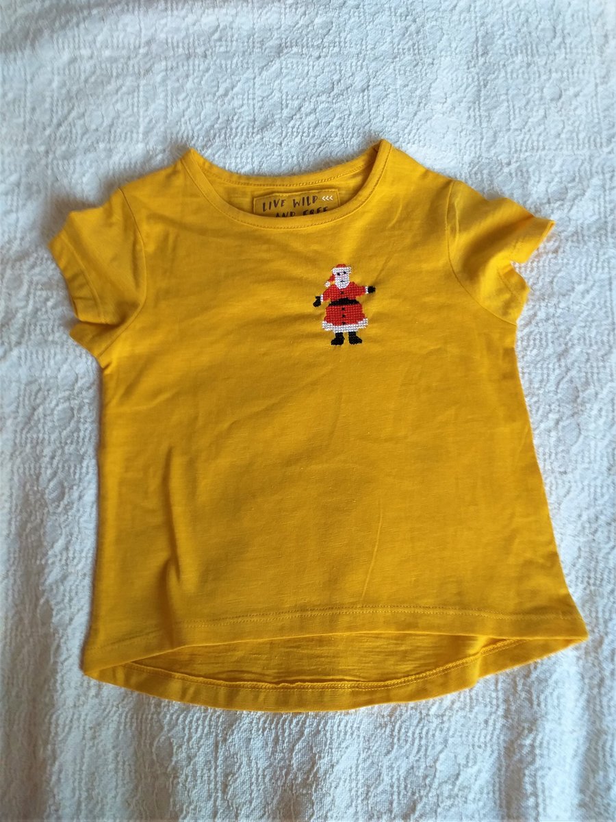 Father Christmas T-shirt, Age 3 Years, hand embroidered