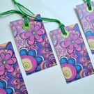 Gift Tag, Blank, Retro, Flower Power, Handrawn Illustration, printed, 4 pack, 