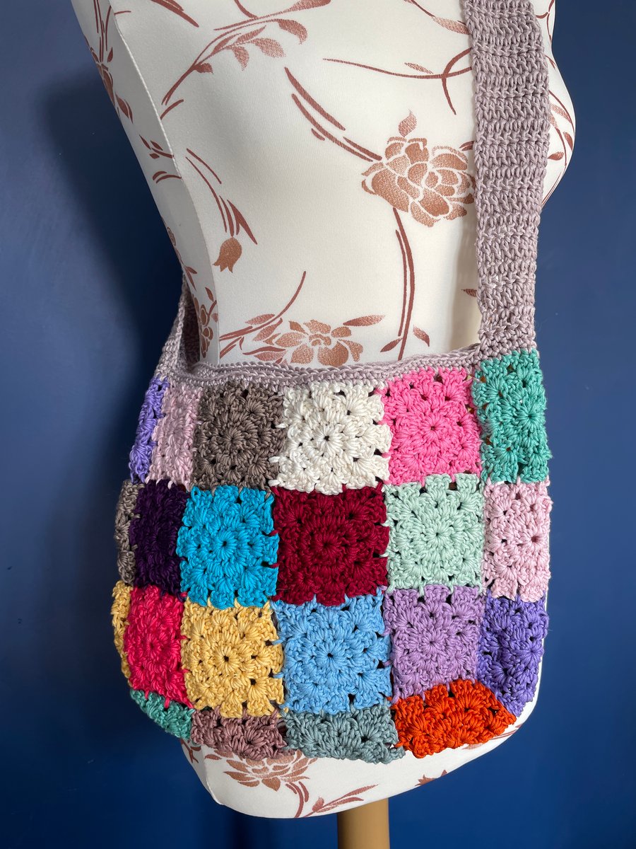 Modern Granny Square Crossbody Bag Folksy