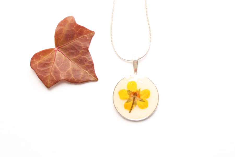 Real buttercup necklace, botanical necklace, pressed flower necklace