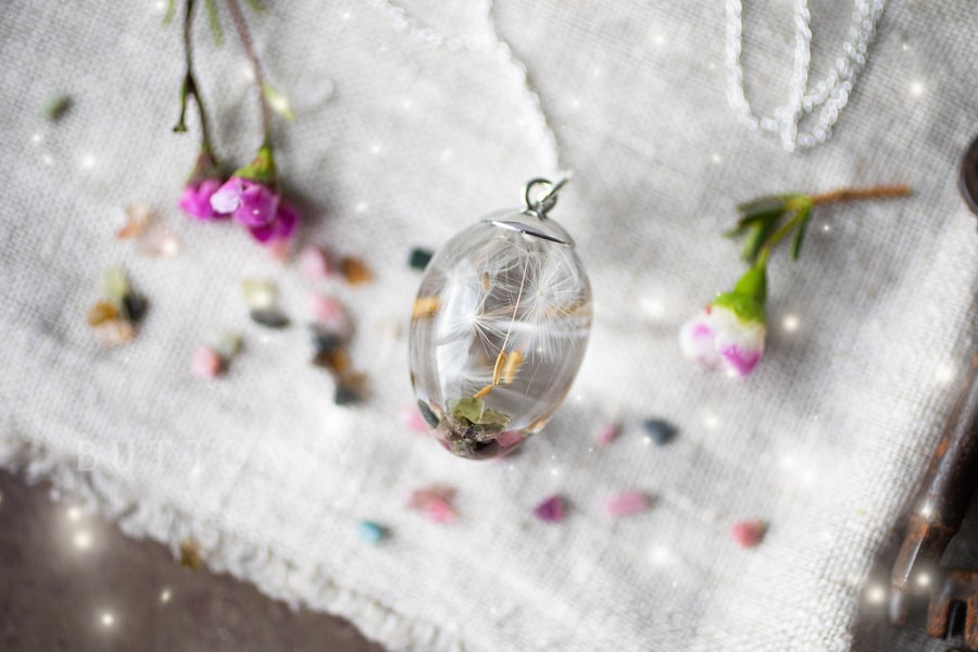 Tourmaline and Dandelion Wish Necklace Dandelion Seed Necklace Raw Stone Necklac