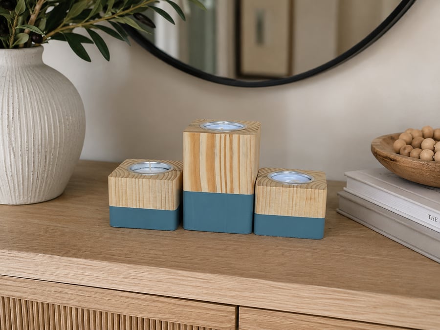 Handmade Wooden Candle Holder Set - Reclaimed Wood Tealights