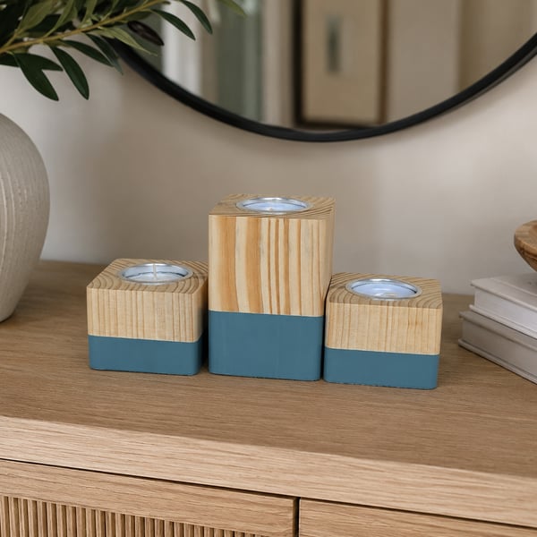 Handmade Wooden Candle Holder Set - Reclaimed Wood Tealights
