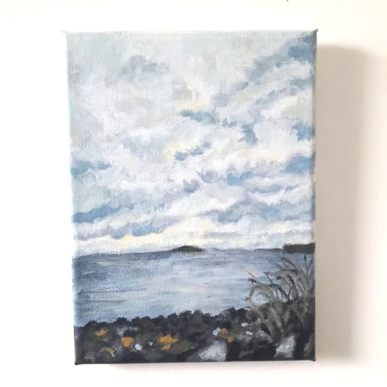 Sea view from Crammond Beach small original painting 