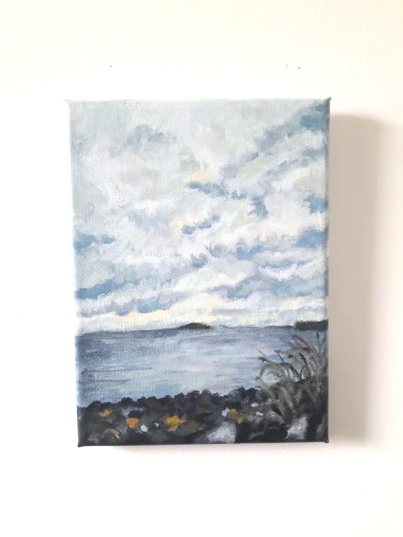 Sea view from Crammond Beach small original painting 