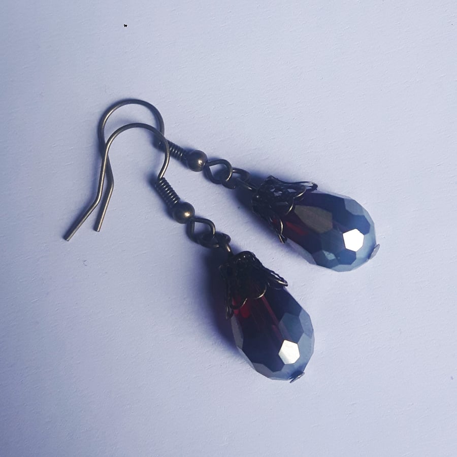Bronze Purple Red Ab Gothic Crystal Teardrop Earrings