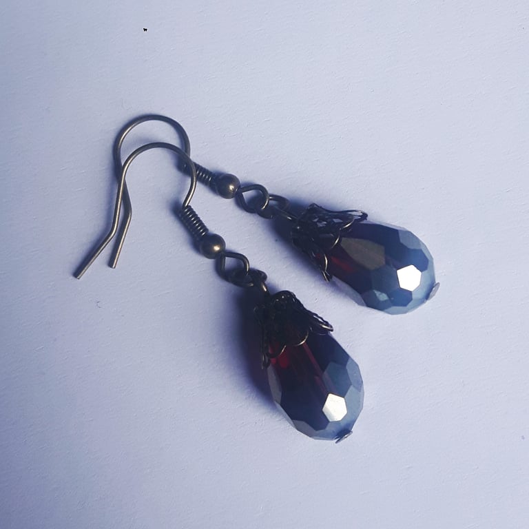 Bronze Purple Red Ab Gothic Crystal Teardrop Earrings
